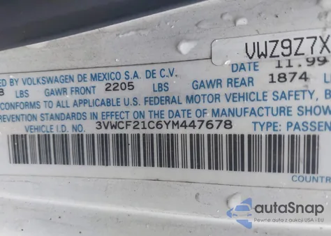 2000 Volkswagen New Beetle Gls Tdi из США, поврежденный, VIN 3VWCF21C6YM447678